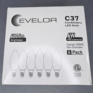 Evelor E12 C37 Candelabra Chandelier LED 60 lm 6W/40W Bulbs [6 pack]